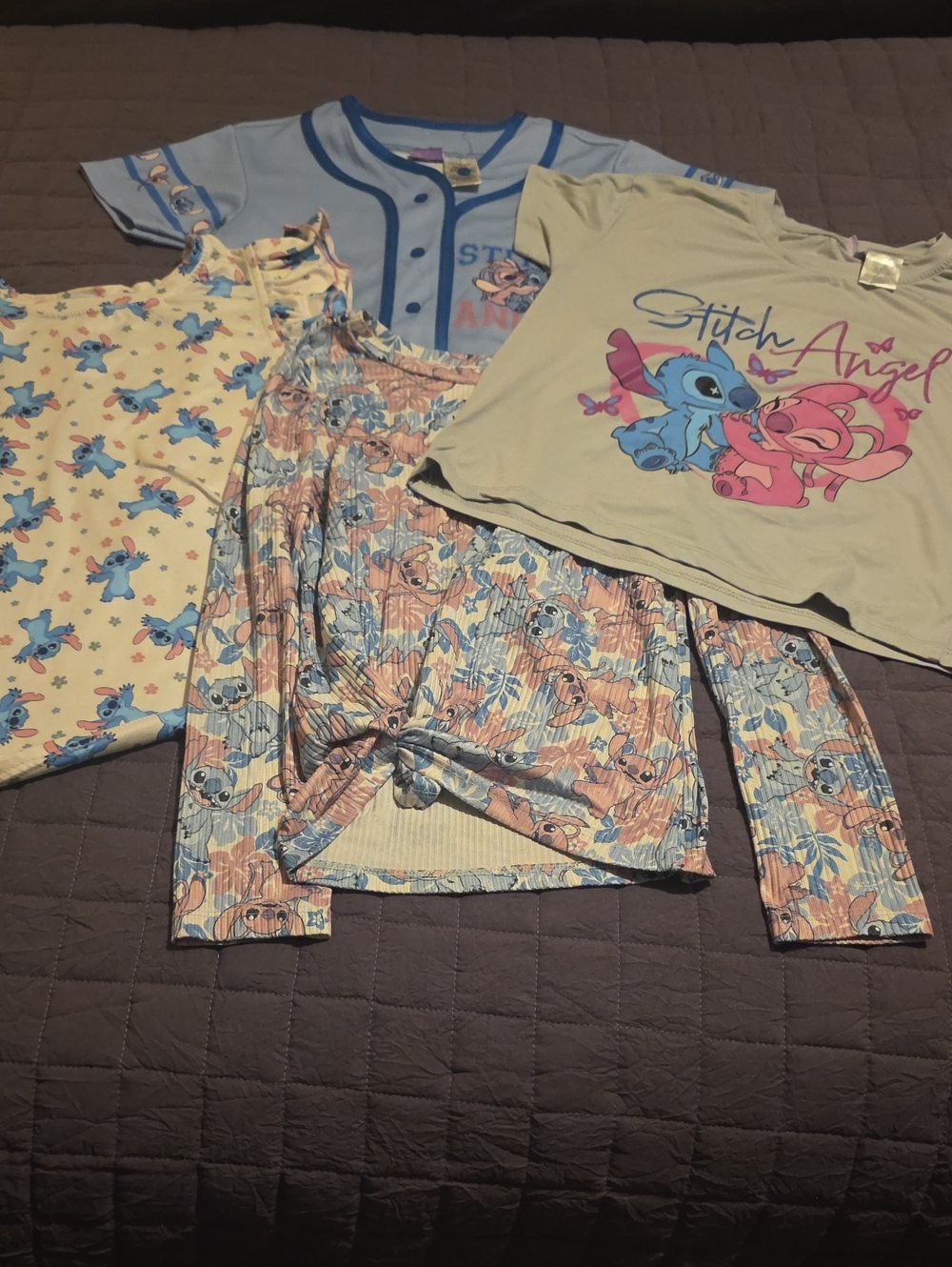 Stitch & Angel 4 Piece Tops Set - Blue, Pink & Cream